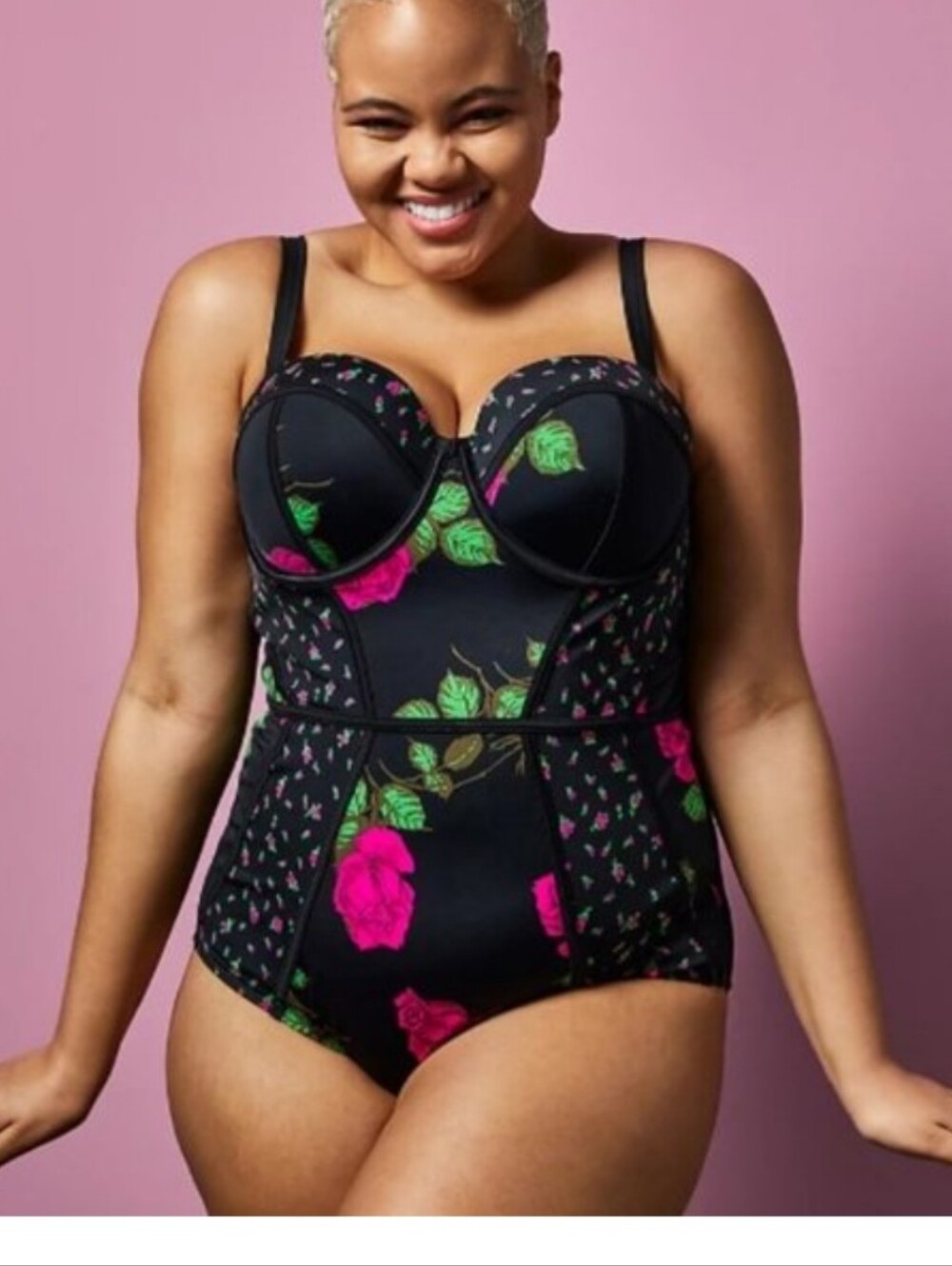 Betsey Johnson For Torrid Swimsuit with Hot Pink Rose Print - 3x